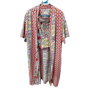 Shein Curve Lune Women Floral Open Front Kimono Shorts Set Pockets Duster 1XL